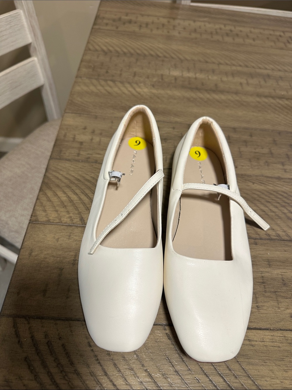Tahari Cream Mary Jane Strap Ballet Flats